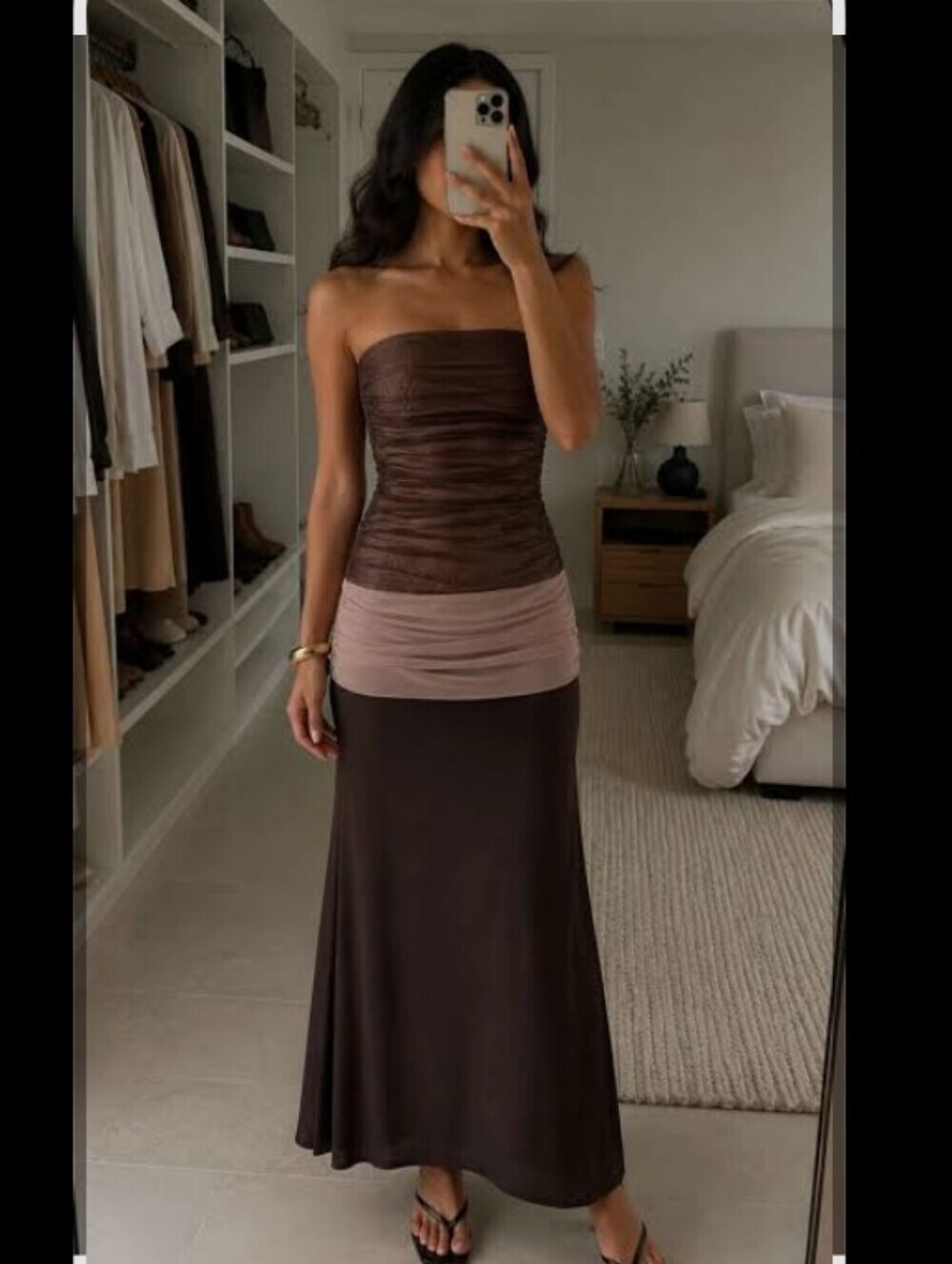 Zara Strapless Brown and Mauve Maxi Dress